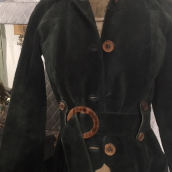 Vintage Green  Suede Leather trench coat - Picture 6 of 8